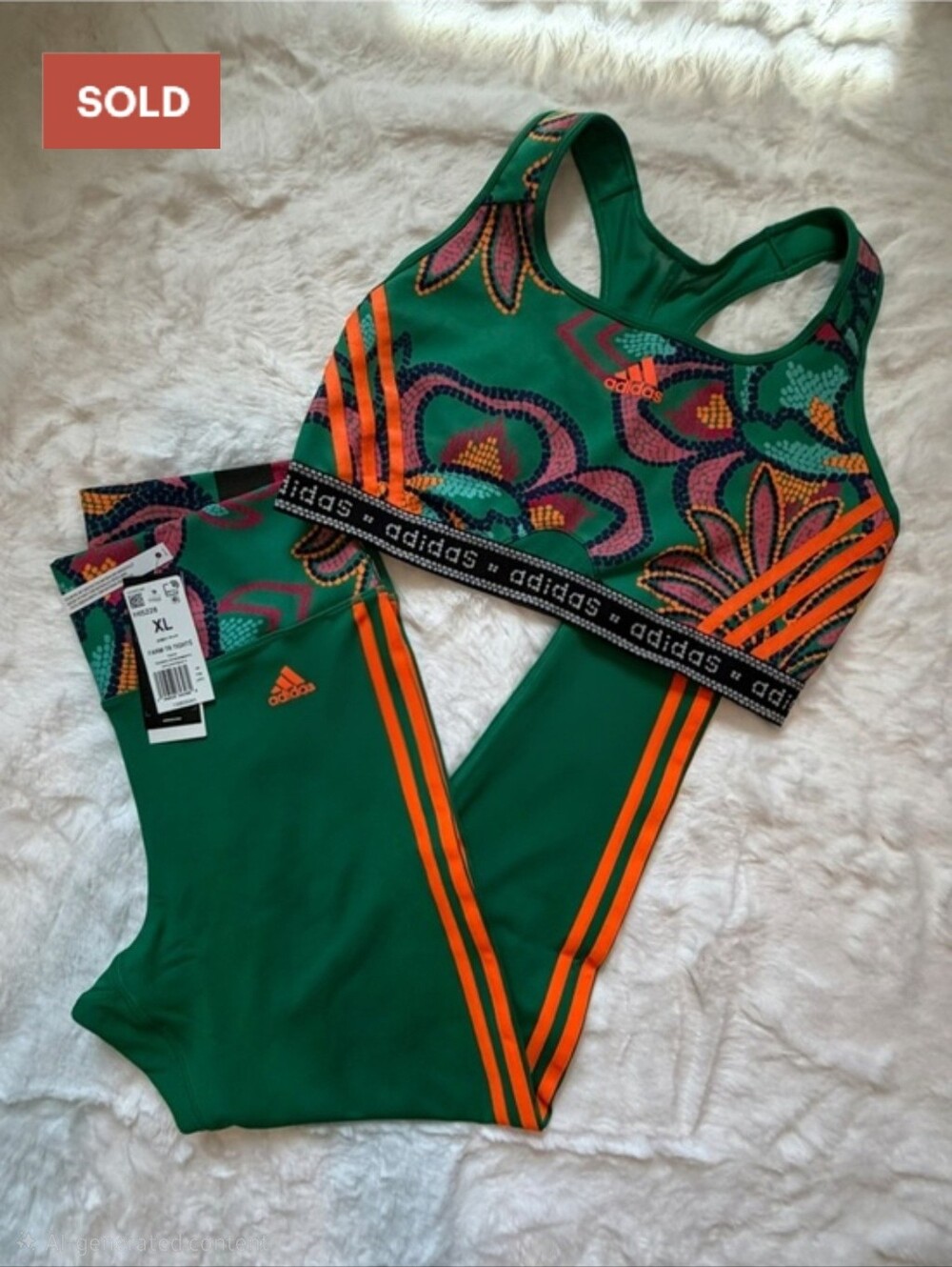 NWT Adidas x Farm Rio Medium-Support Bra & Matching 7/8 Tights, XL